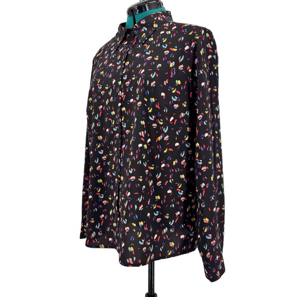 Cabi Ferris Blouse # 3423, Vivid Coloured Brushstroke Print Button Down, Large - Picture 5 of 16